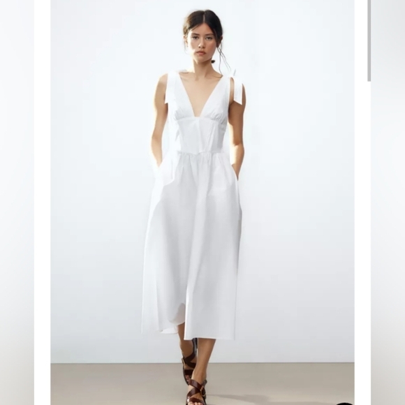 Zara Dresses & Skirts - Zara Tied Poplin Midi Dress